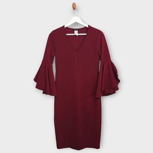 BLVD Dress Womens Small Red Burgundy Bell Sleeves Retro Mermaidcore Party Sheath